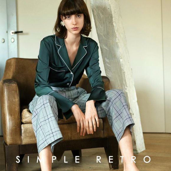 NWOT Simple Retro Dark Green Blouse - Picture 5 of 12